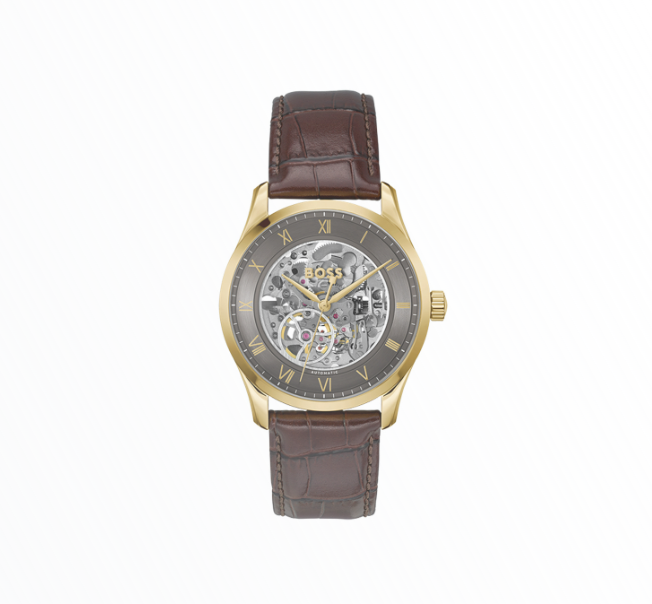 Relógio Hugo Boss Homem Automático Esqueleto Dourado