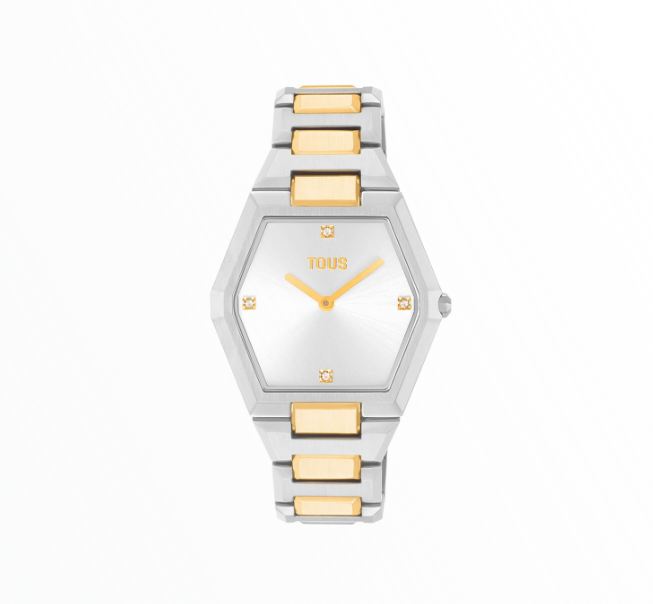 Relógio Tous Mulher Bicolor Hexagonal com Pedras