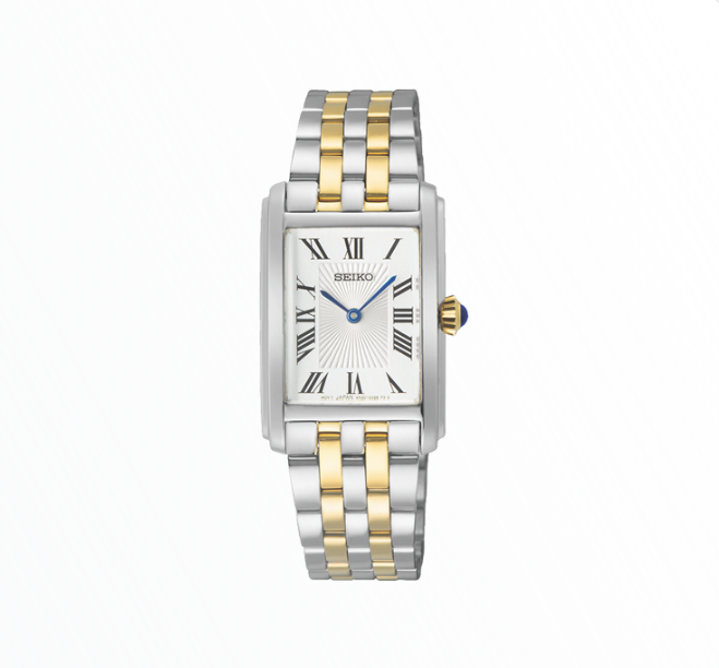 Relógio Seiko Clássico Retangular Bicolor Prateado e Dourado
