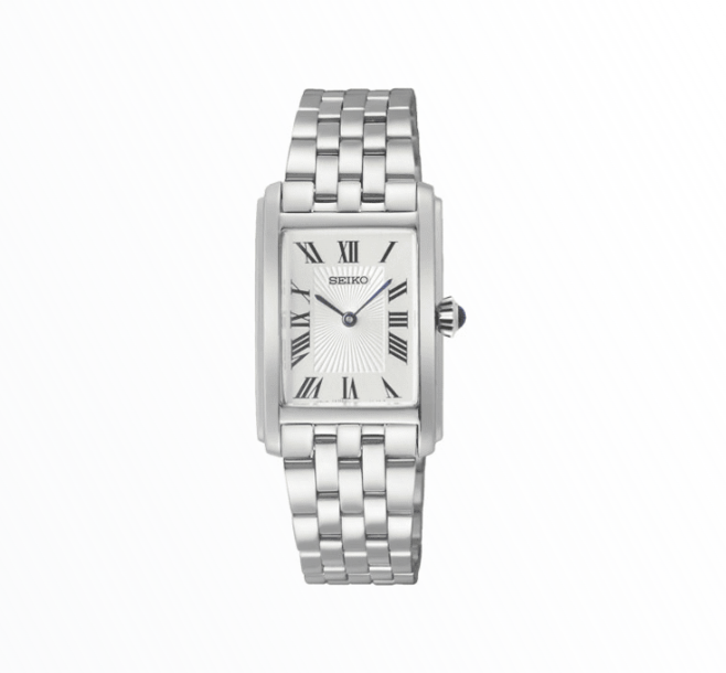Relógio Seiko Clássico Retangular Prateado com Bracelete de Aço