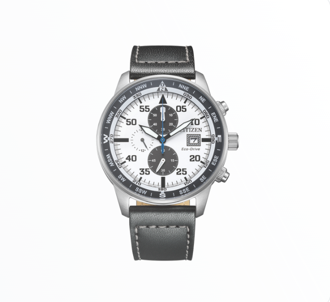 Relógio Citizen Homem Eco-Drive Cronógrafo Aviador Branco
