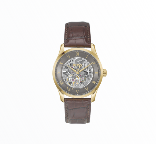 Relógio Hugo Boss Homem Automático Esqueleto Dourado