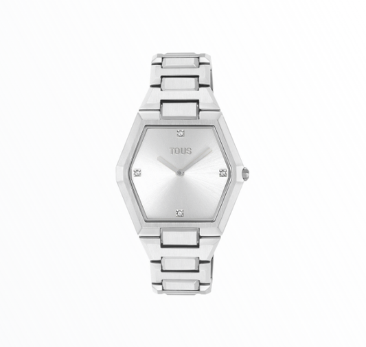 Relógio Tous Mulher Prateado Hexagonal com Pedras