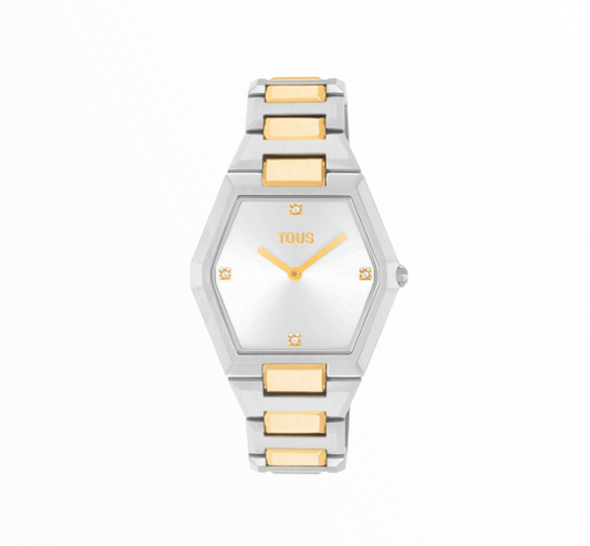 Relógio Tous Mulher Bicolor Hexagonal com Pedras