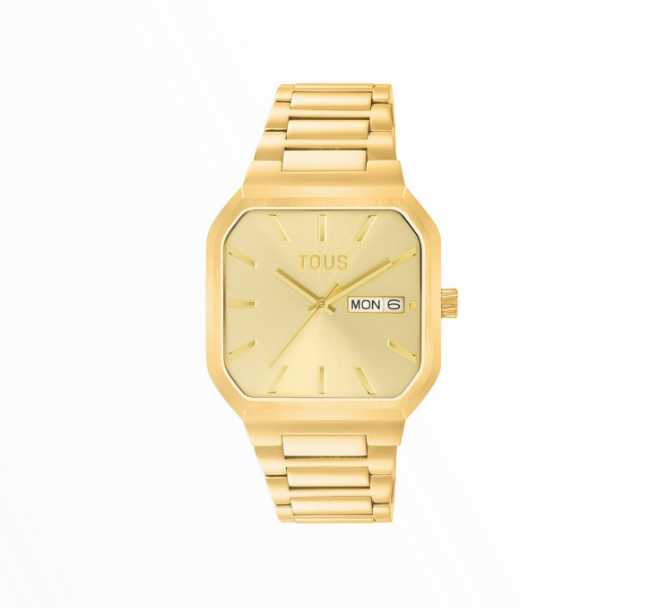 Relógio Tous Mulher Dourado Quadrado com Data