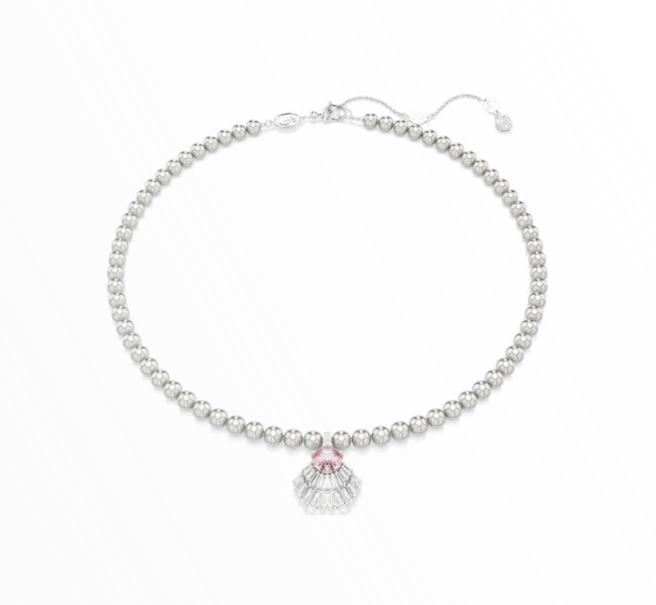 Colar Swarovski Shell Prateado com Pingente de Concha e Cristais