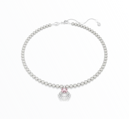 Colar Swarovski Shell Prateado com Pingente de Concha e Cristais