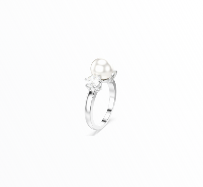 Anel Swarovski Treasure Pearl Prateado com Pérola e Cristais