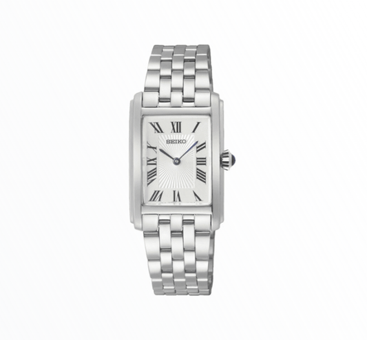 Relógio Seiko Clássico Retangular Prateado com Bracelete de Aço