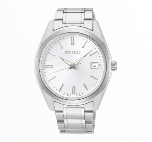 Relógio Seiko Clássico Branco com Bracelete de Aço Inoxidável