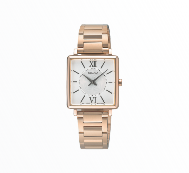Relógio Seiko Clássico Quadrado Rose Gold com Bracelete de Aço