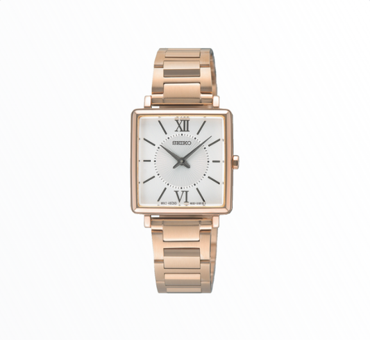 Relógio Seiko Clássico Quadrado Rose Gold com Bracelete de Aço