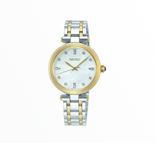 Relógio Seiko Elegante Bicolor com Cristais e Madrepérola