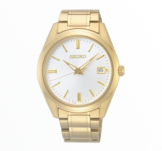 Relógio Seiko Clássico Dourado com Mostrador Branco