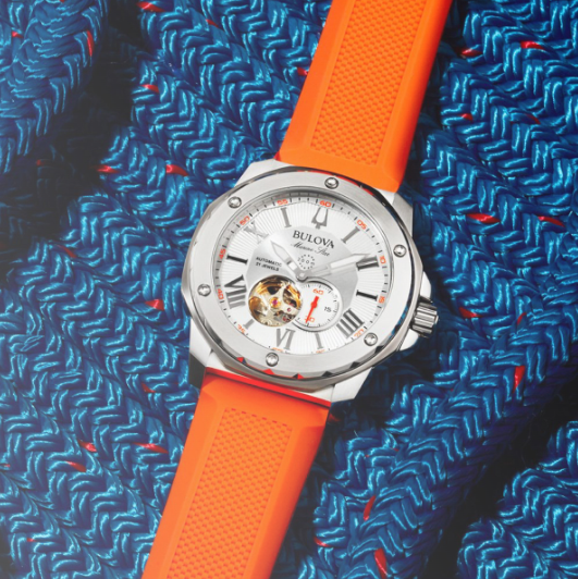 Relógio Bulova Homem Automático Open Heart Laranja