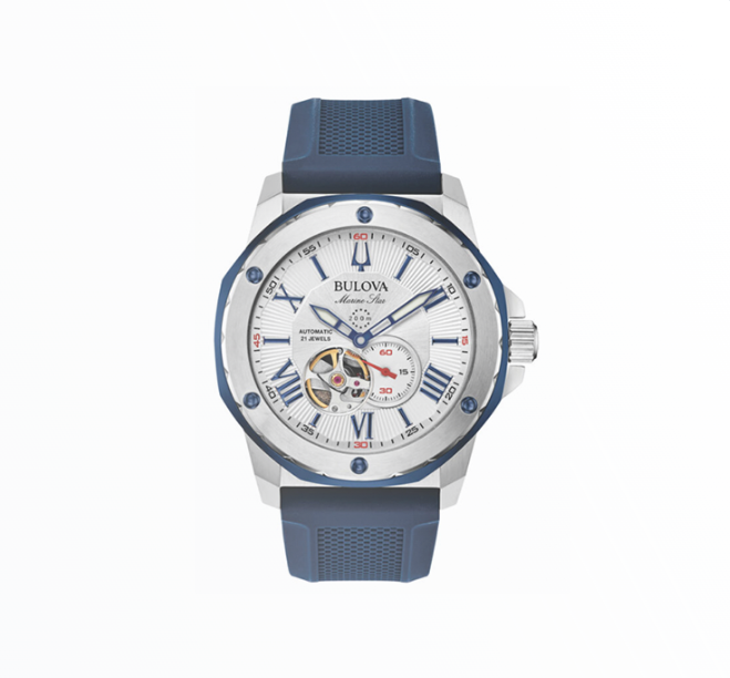 Relógio Bulova Homem Marine Star Automático Open Heart Azul