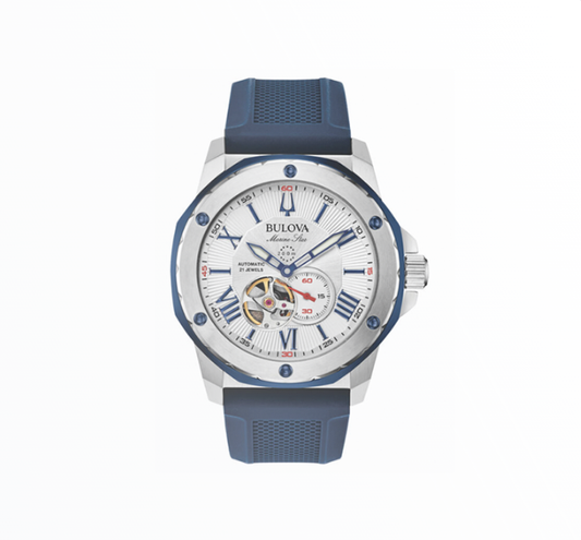Relógio Bulova Homem Marine Star Automático Open Heart Azul