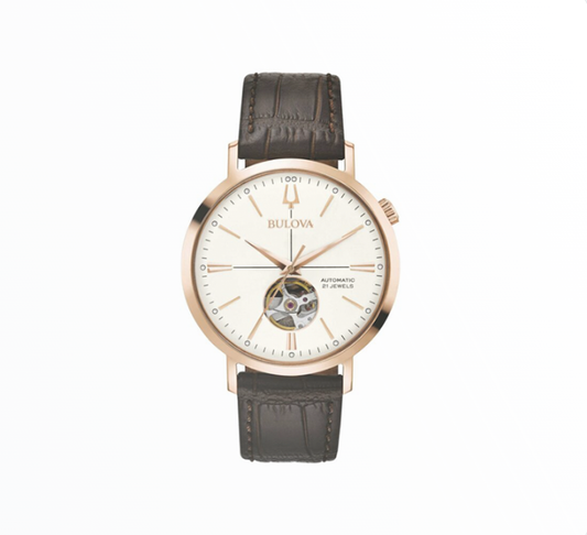 Relógio Bulova Homem Automático Open Heart Rose Gold