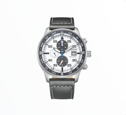 Relógio Citizen Homem Eco-Drive Cronógrafo Aviador Branco
